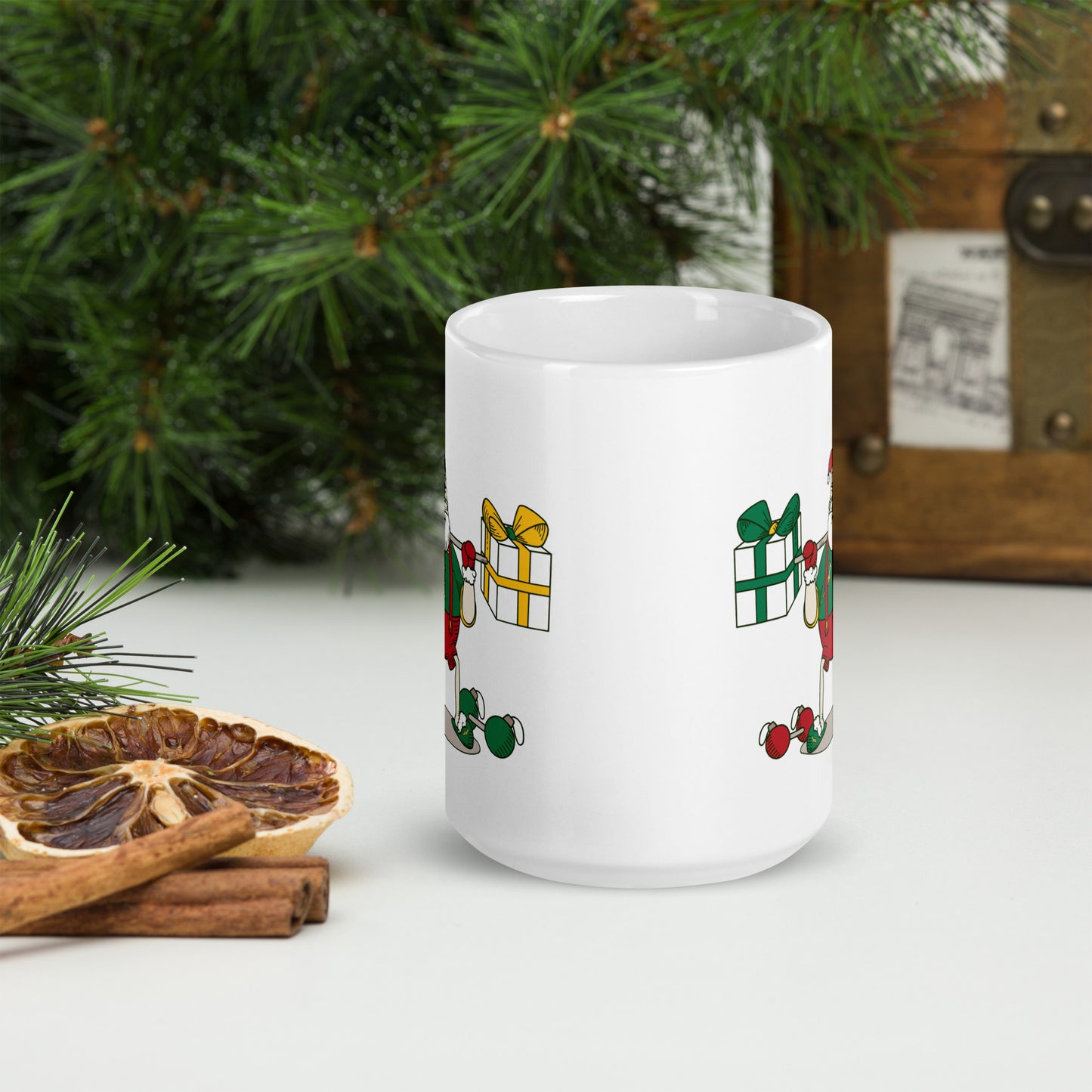 Santa Bok Fan Gym Rat Christmas White glossy mug