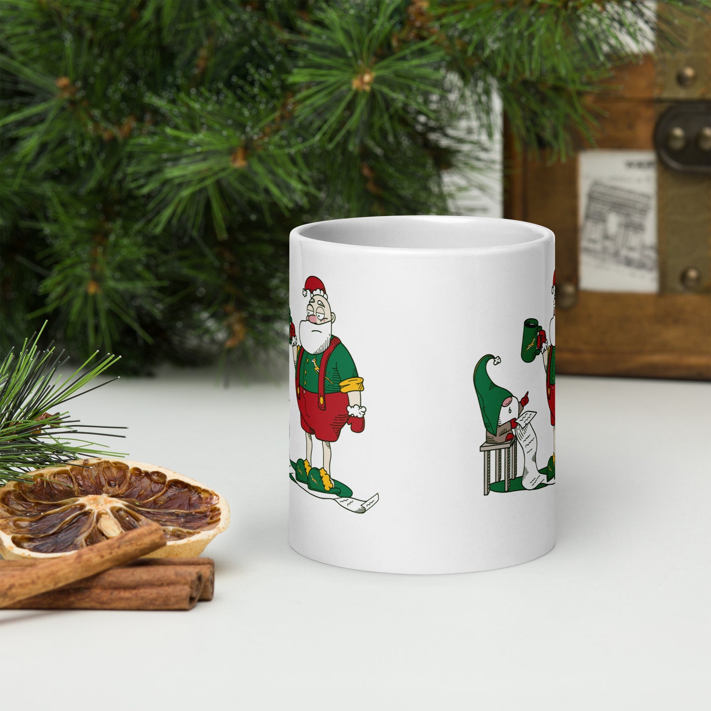 Grumpy Santa Bok Fan White glossy Christmas mug