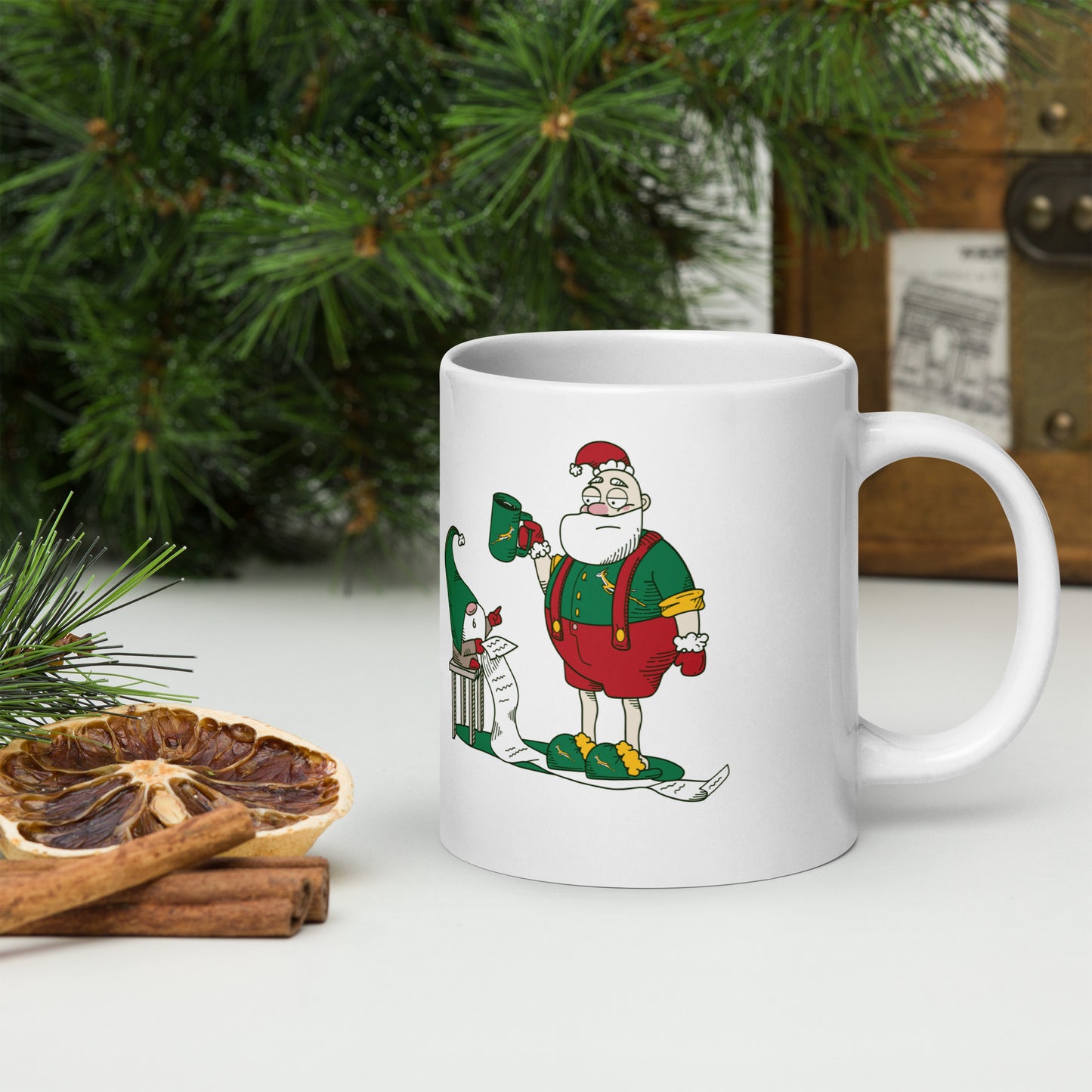 Grumpy Santa Bok Fan White glossy Christmas mug