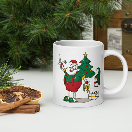 Santa Bok Fan with Plane Christmas White glossy mug