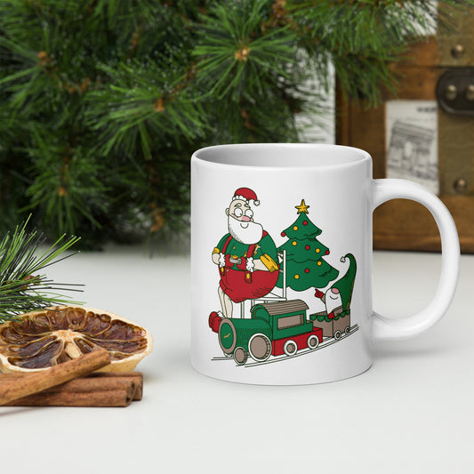 Santa Bok Fan Train Christmas White glossy mug