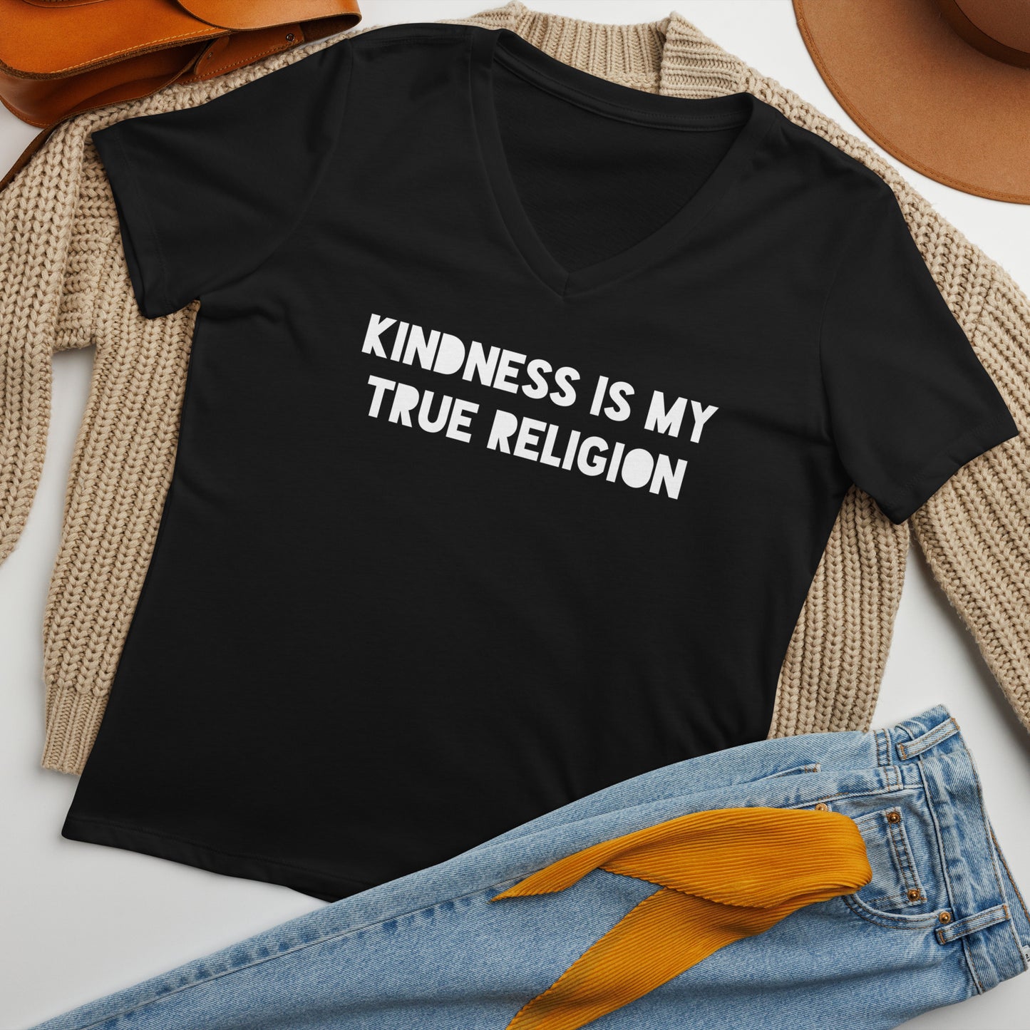 Kindness is my True Religion Women’s relaxed v-neck t-shirt