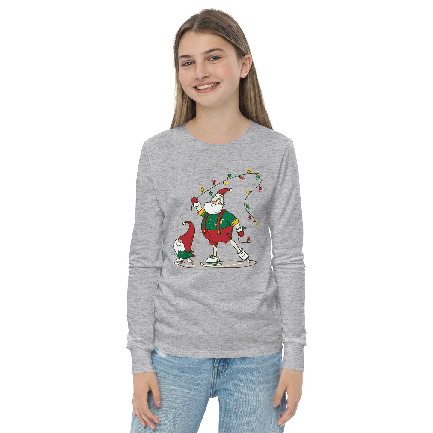 The Santa Springbok Fan Ice Skating Christmas Youth long sleeve tee