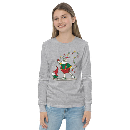 The Santa Springbok Fan Ice Skating Christmas Youth long sleeve tee