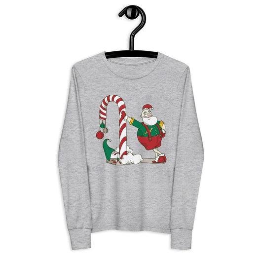 Santa Bok Fan Candy Cane Christmas Youth long sleeve tee