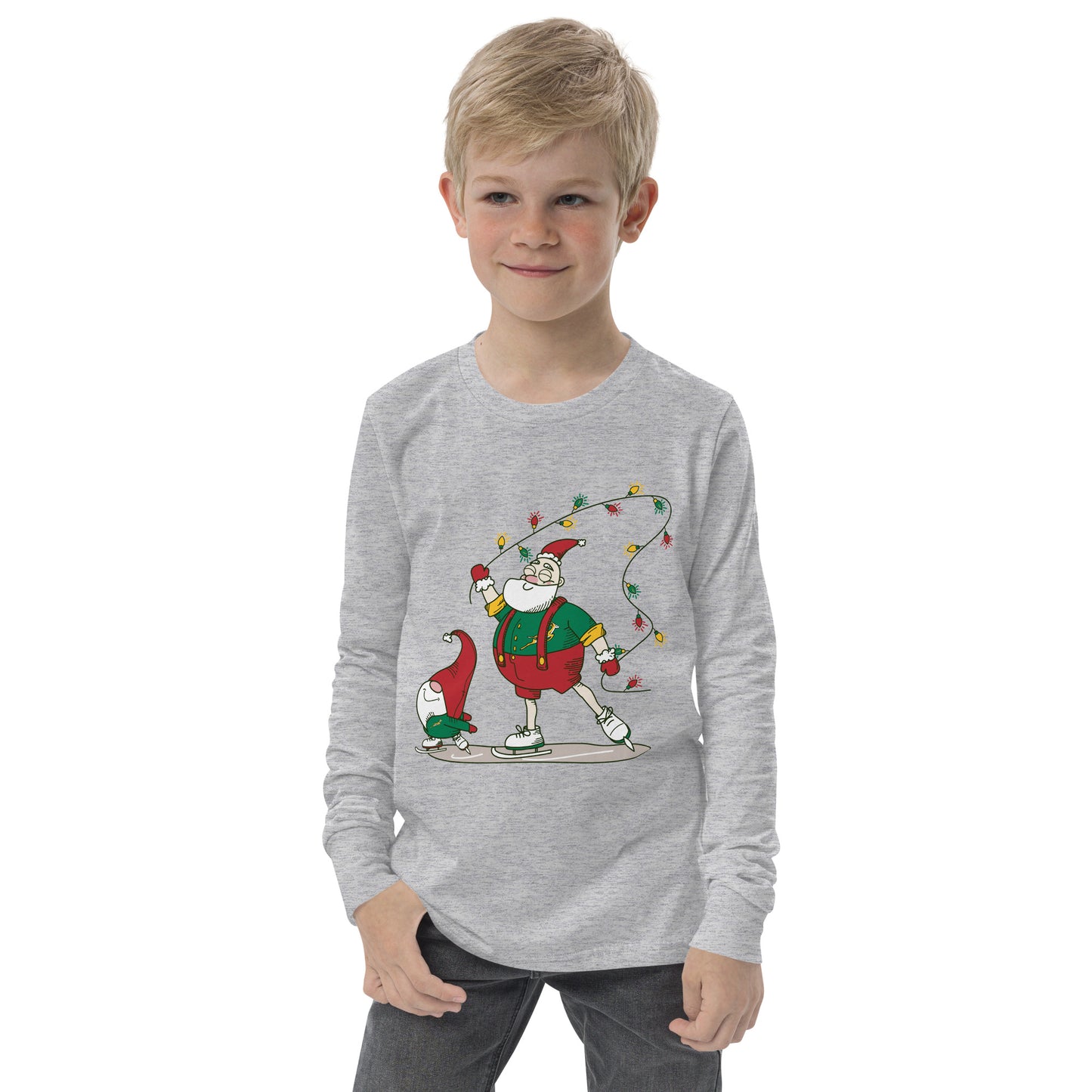 The Santa Springbok Fan Ice Skating Christmas Youth long sleeve tee