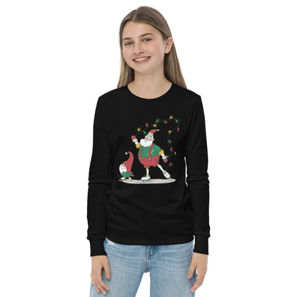 The Santa Springbok Fan Ice Skating Christmas Youth long sleeve tee