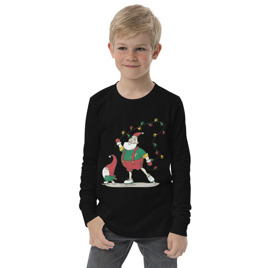 The Santa Springbok Fan Ice Skating Christmas Youth long sleeve tee