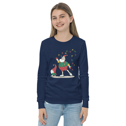 The Santa Springbok Fan Ice Skating Christmas Youth long sleeve tee