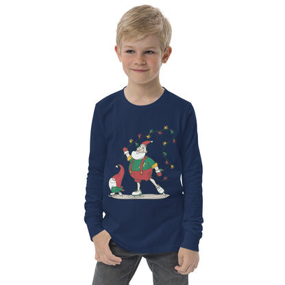 The Santa Springbok Fan Ice Skating Christmas Youth long sleeve tee