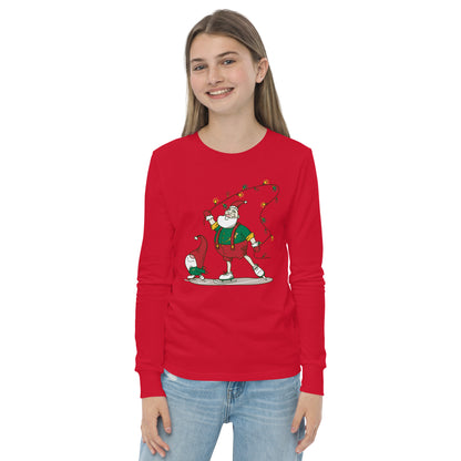 The Santa Springbok Fan Ice Skating Christmas Youth long sleeve tee