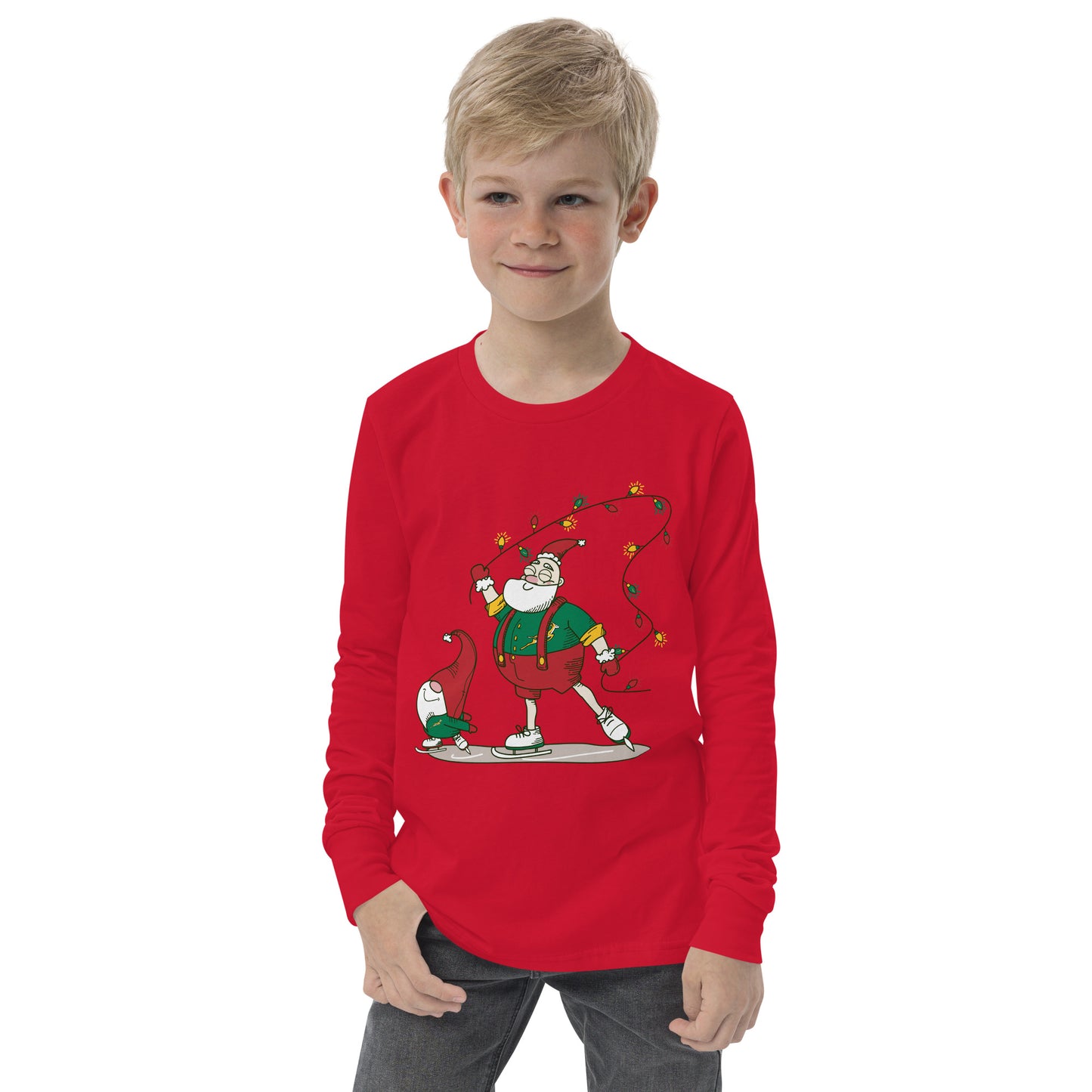 The Santa Springbok Fan Ice Skating Christmas Youth long sleeve tee