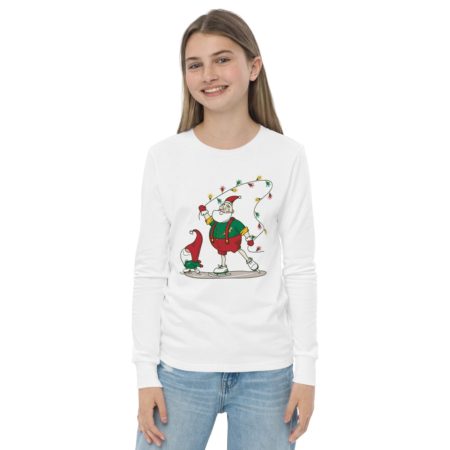 The Santa Springbok Fan Ice Skating Christmas Youth long sleeve tee