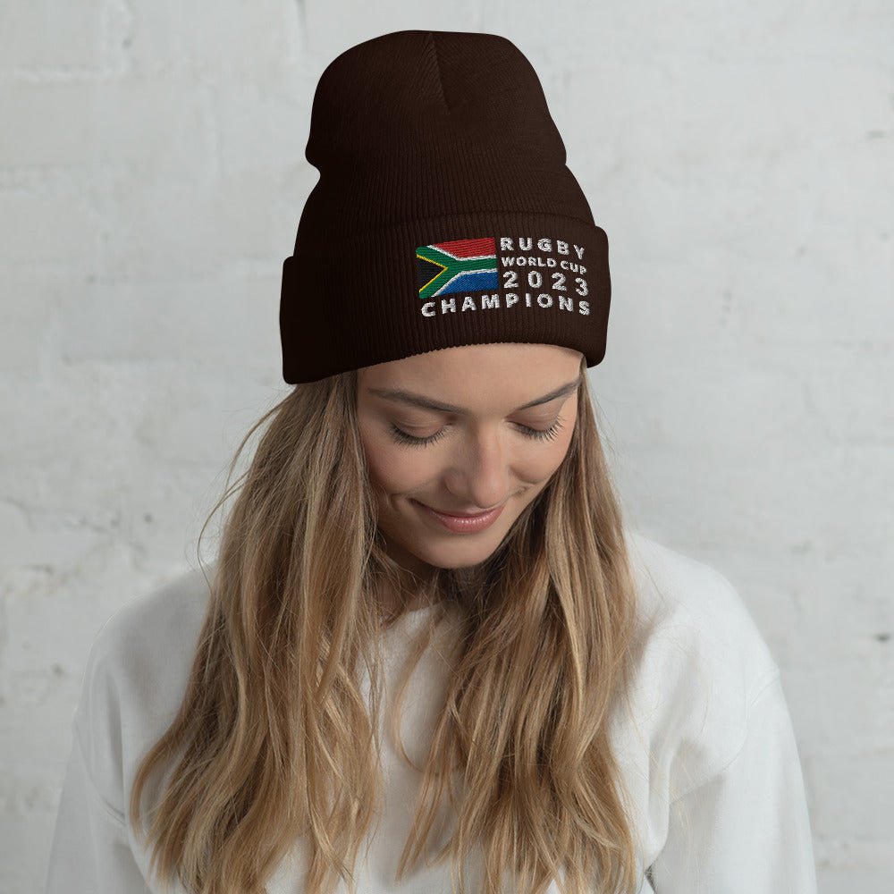 Springbok Rugby World Cup Champions 2023 Cuffed Beanie / Brown / - The Nomadic Saffa